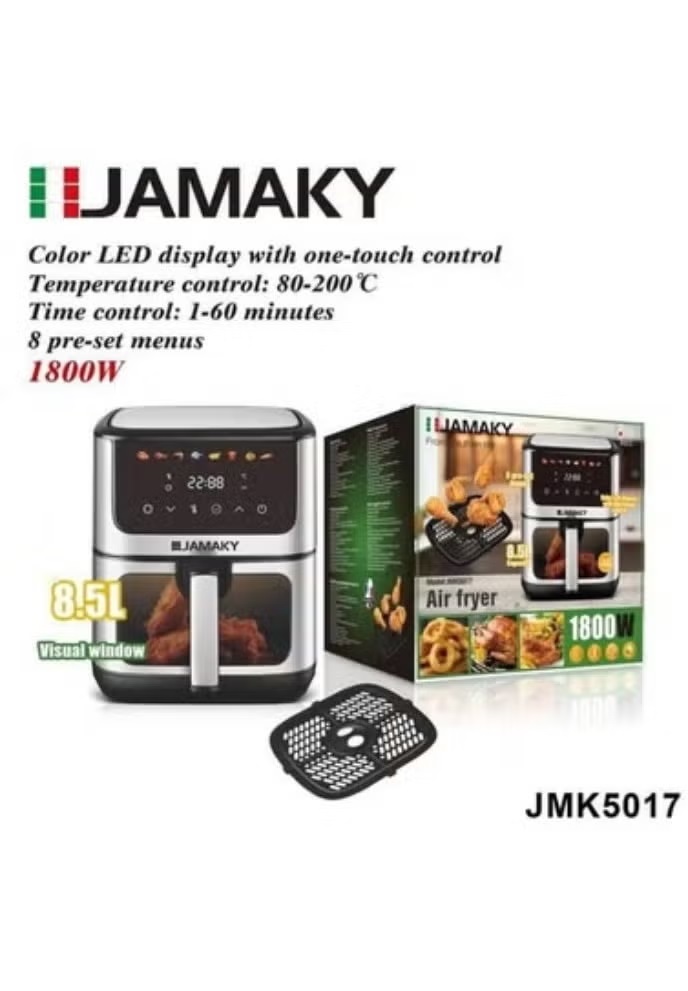 مقلاة هوائية رقمية من جاماكي - 8.5 لتر - 1800 واط - JMK5017 تطهو الطعام بدون زيت صحي تجعل طعامك خالي من الدهون - فضي