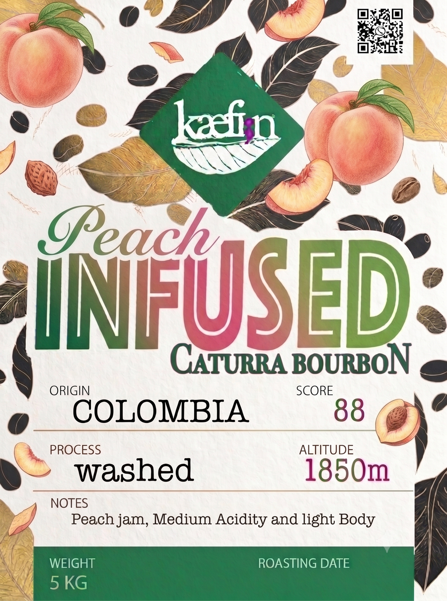 Colombia – Caturra Bourbon – washed – peach infused - Single Origin Specialty Coffee 100% arabica whole beans – 5kg